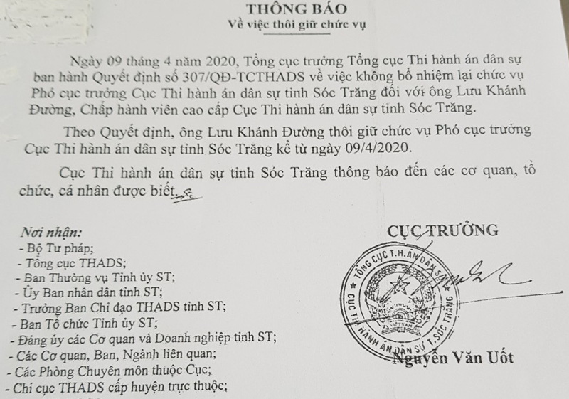 Cục phó thi hành án bị tố “lừa đảo” không được tái bổ nhiệm - Ảnh 1.