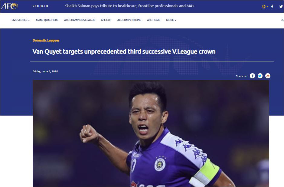 AFC dự đoán Hà Nội FC sẽ có danh hiệu vô địch V-League thứ 3 liên tiếp