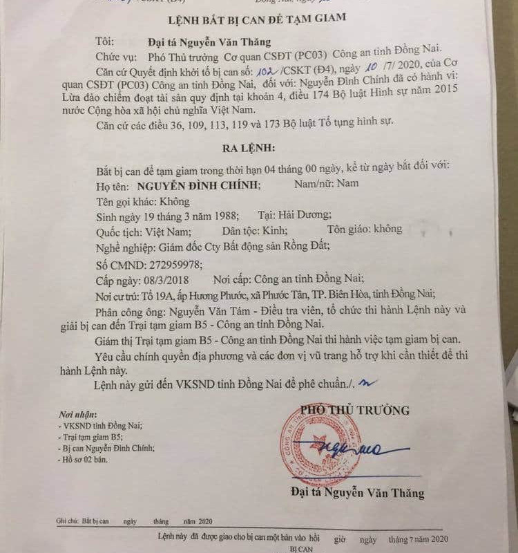 Giám đốc Công ty BĐS Rồng Đất đã bị bắt