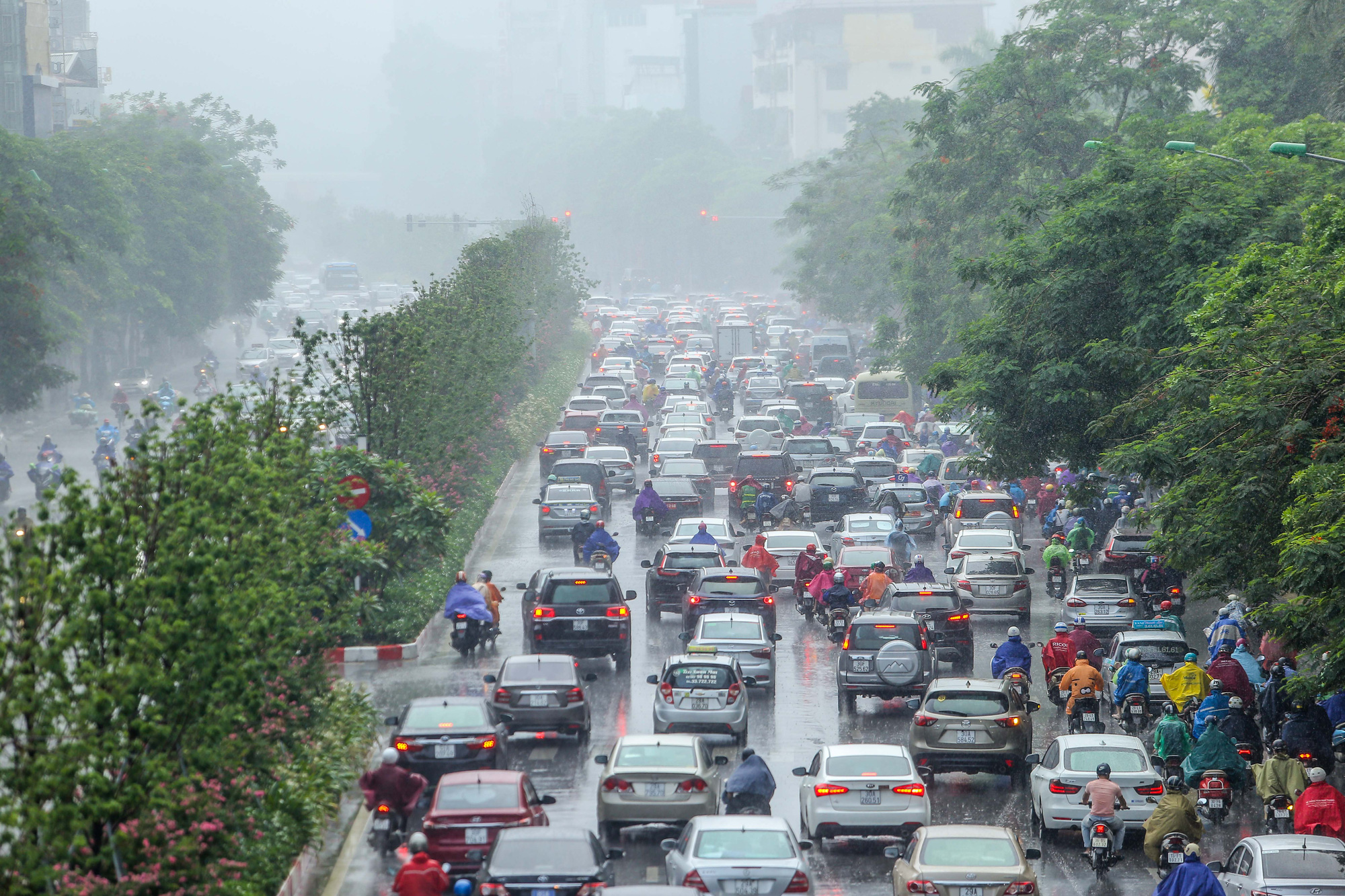 Người dân túm tụm dưới chân cầu vượt trong trận mưa vàng - Ảnh 7.