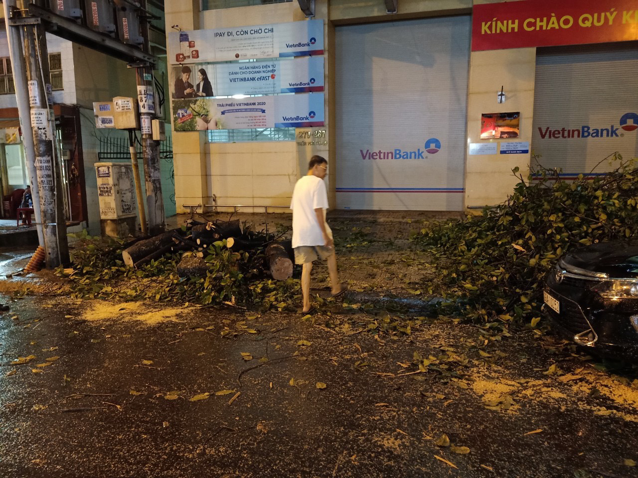 Mưa to cây cổ thụ gãy đổ trúng nhiều người đè bẹp xe ô tô - Ảnh 2.