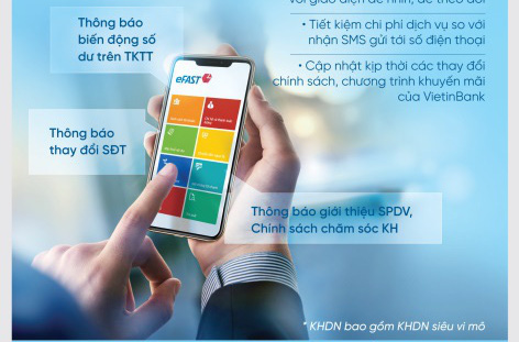 VietinBank triển khai Dịch vụ nhận thông báo qua App VietinBank eFAST