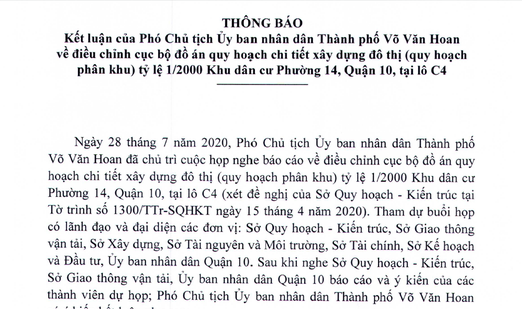 Kết luận của UBND TP HCM về điều chỉnh quy hoạch Khu d&acirc;n cư phường 14, quận 10 - Ảnh 1.