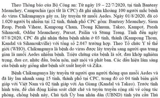 An Giang tăng cường kiểm soát "bệnh lạ" Chikungunya đang lây lan tại Campuchia