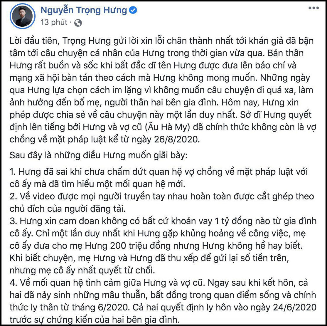 Ngán ngẩm chuyện ngoại tình của diễn viên Trọng Hưng - Ảnh 1.