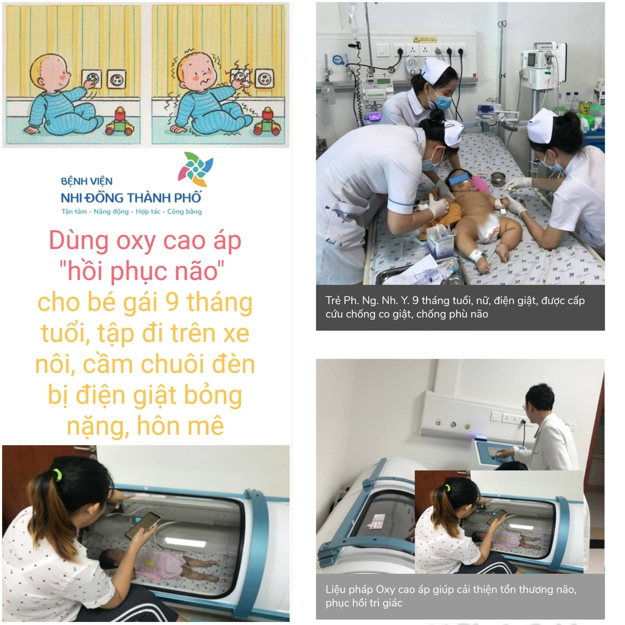 Sáng sớm, bé gái 9 tháng tuổi  bất động khi tay đang cầm chuôi bóng đèn