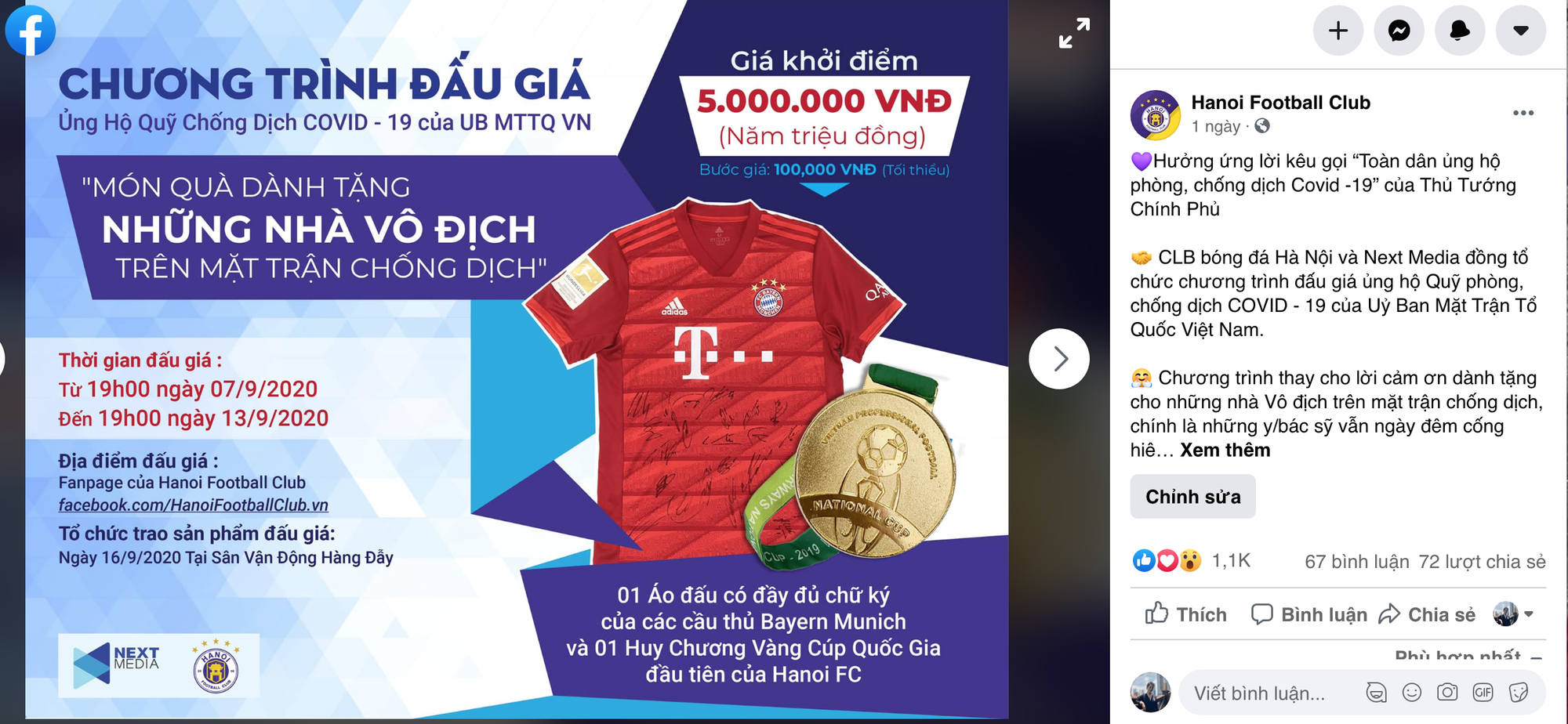 Next Media v&agrave; H&agrave; Nội FC tổ chức đấu gi&aacute; vật phẩm ủng hộ c&ocirc;ng cuộc chống dịch Covid - 19 - Ảnh 2.