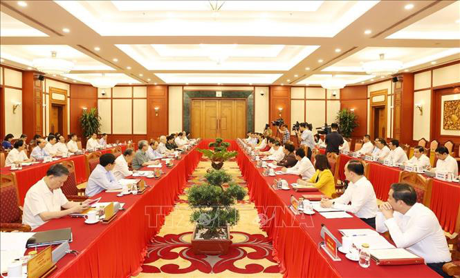 Tổng B&iacute; thư, Chủ tịch nước chủ tr&igrave; buổi l&agrave;m việc với Thường vụ Th&agrave;nh ủy H&agrave; Nội - Ảnh 1.
