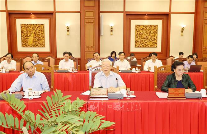 Tổng B&iacute; thư, Chủ tịch nước chủ tr&igrave; buổi l&agrave;m việc với Thường vụ Th&agrave;nh ủy H&agrave; Nội - Ảnh 4.
