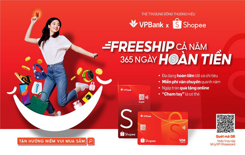 Thẻ tín dụng VPBank - Shopee ưu đãi miễn phí vận chuyển và hoàn tiền lên đến 10% suốt cả năm