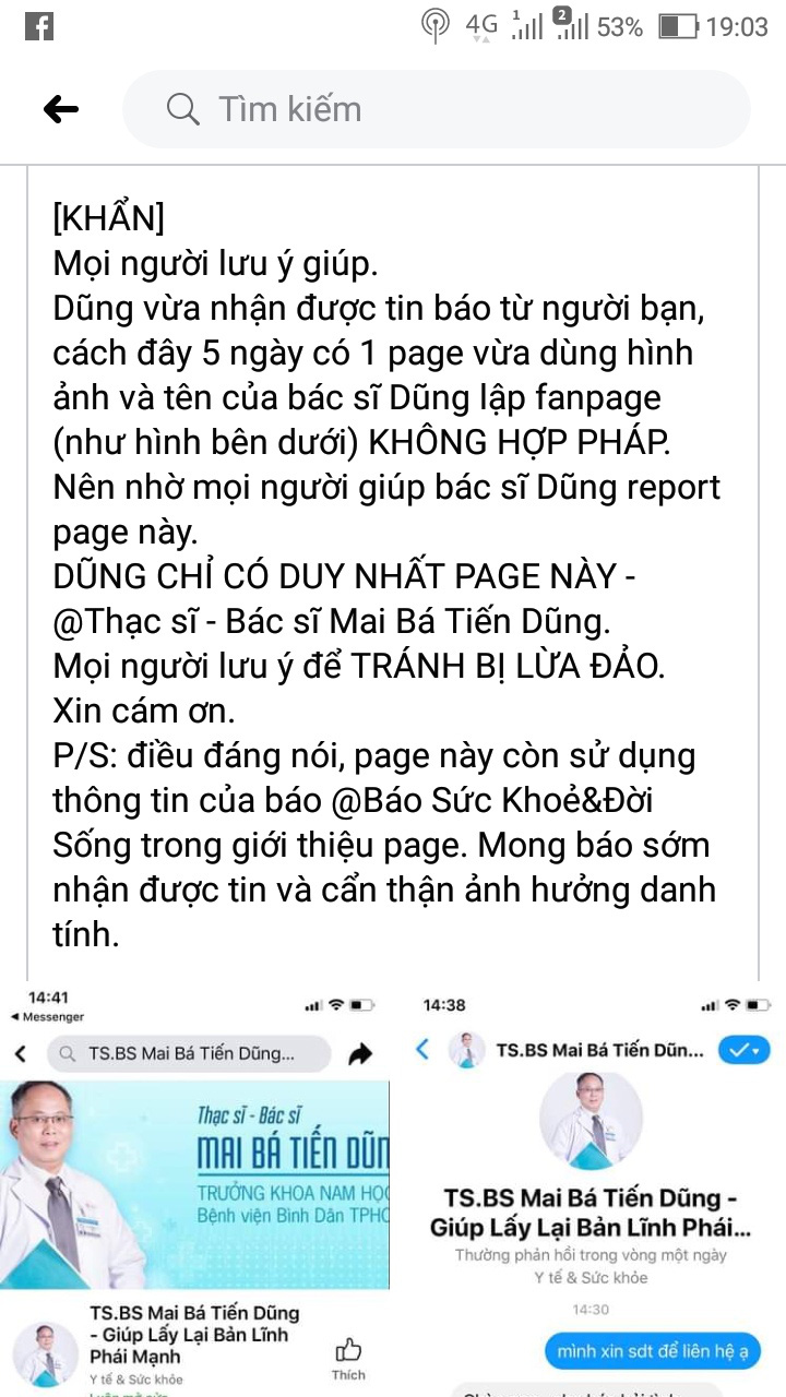 Một bác sĩ bị mạo danh Facebook để "chữa 1 lần, cả đời không lo xuất sớm"