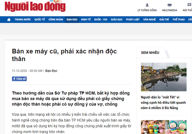 TP HCM xác minh nội dung "bán xe máy cũ" mà Báo Người Lao Động phản ánh