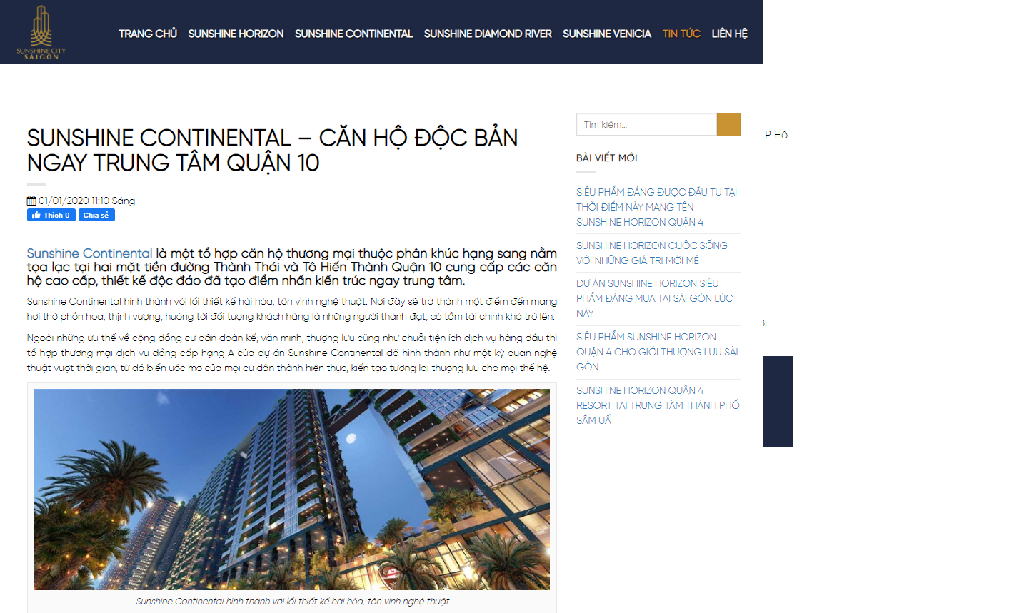 Cảnh báo thông tin không đúng sự thật về dự án căn hộ Sunshine Continental