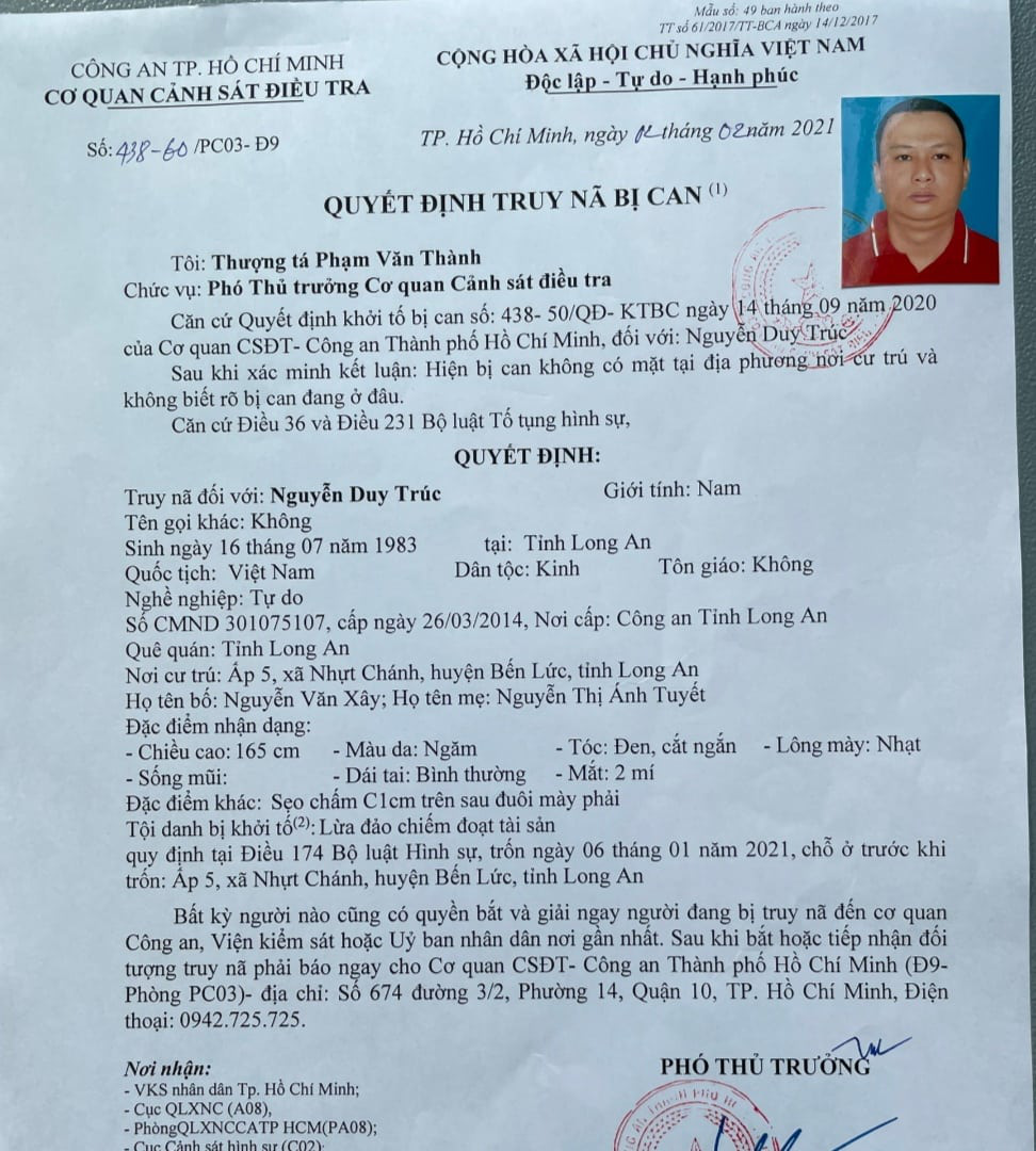 C&ocirc;ng an TP HCM truy n&atilde; Nguyễn Duy Tr&uacute;c - Ảnh 2.