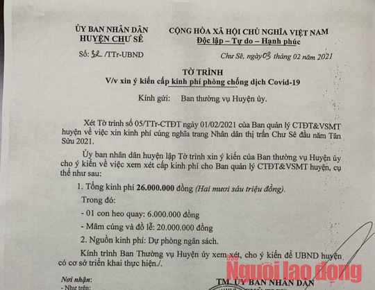 Chuyện lạ: Đề nghị cấp kinh ph&iacute; ph&ograve;ng chống Covid-19 nhưng nội dung lại... mua heo quay - Ảnh 1.