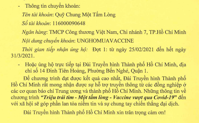 HTV ph&aacute;t động chương tr&igrave;nh Triệu tr&aacute;i tim - Một tấm l&ograve;ng - Vaccine vượt qua Covid-19 - Ảnh 1.