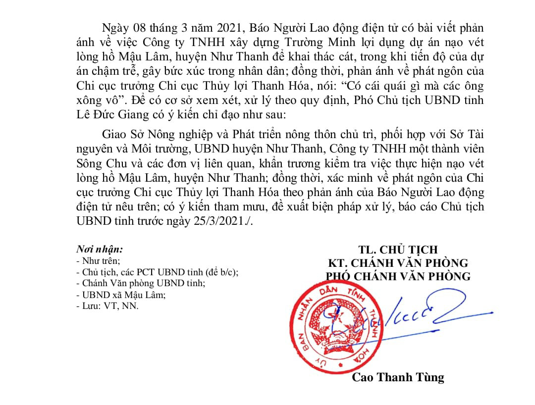 Chủ tịch tỉnh Thanh Hóa yêu cầu xác minh vụ việc sau phản ánh của Báo Người Lao Động