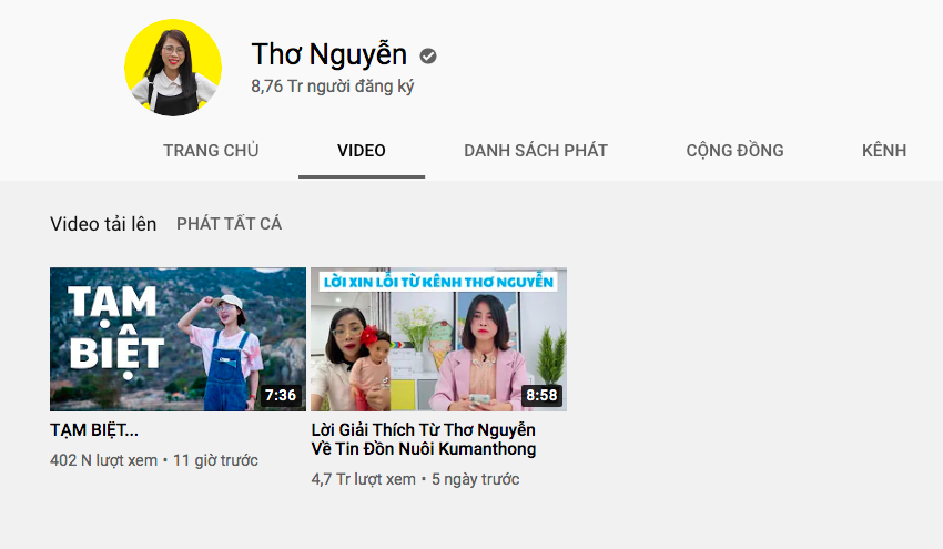 Youtuber Thơ Nguyễn ẩn toàn bộ video, dừng kiếm tiền trên YouTube