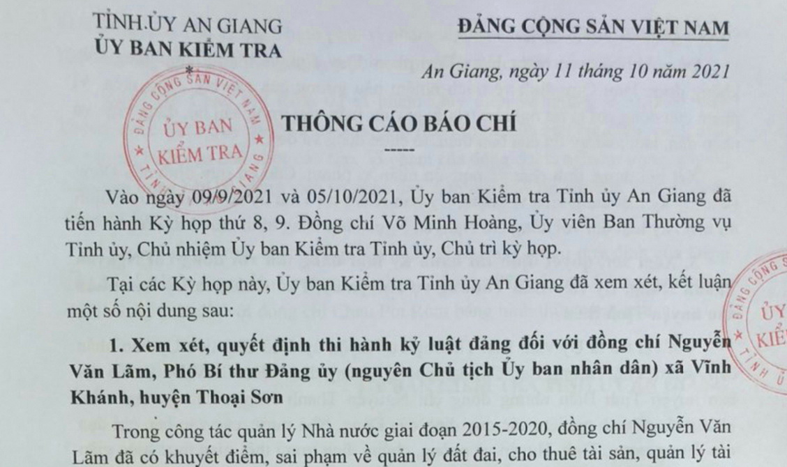 Để cấp dưới ăn nhậu tại trụ sở xã, 1 lãnh đạo huyện bị cảnh cáo