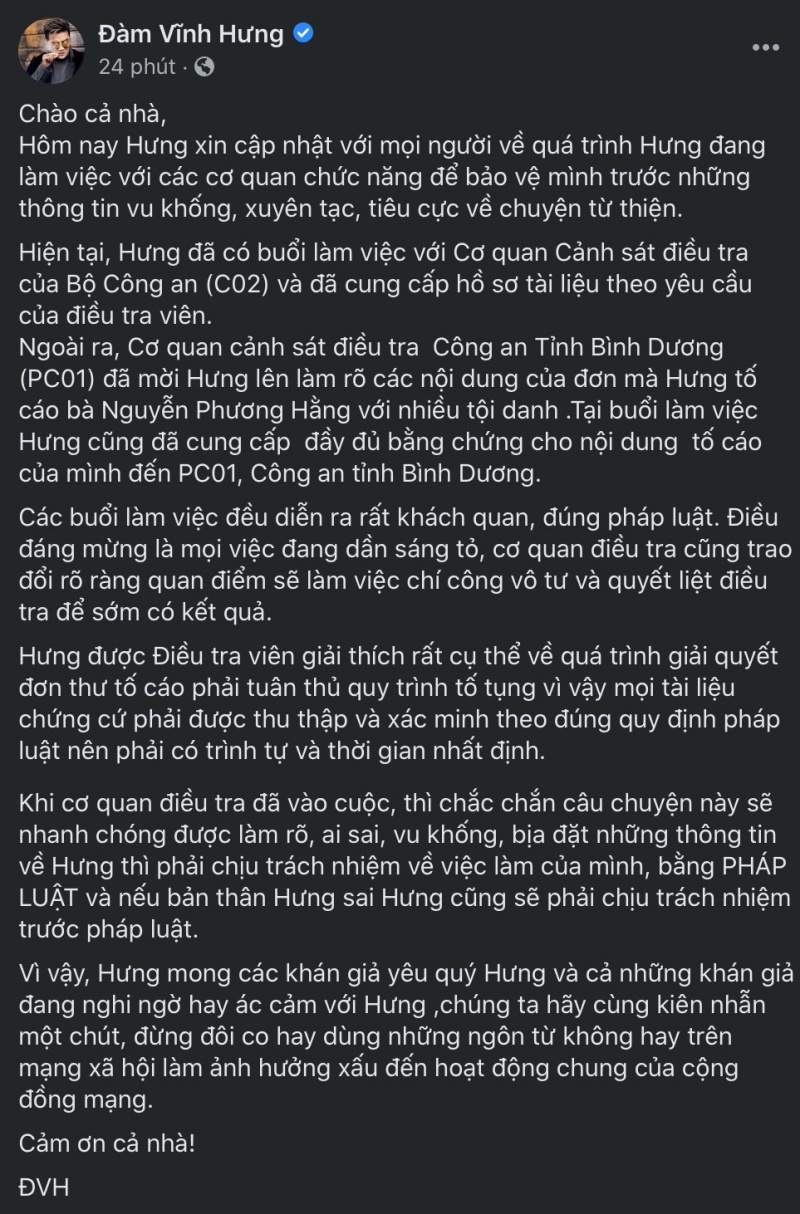 Đ&agrave;m Vĩnh Hưng tiết lộ th&ocirc;ng tin mới vụ tố c&aacute;o b&agrave; Nguyễn Phương Hằng vu khống - Ảnh 2.