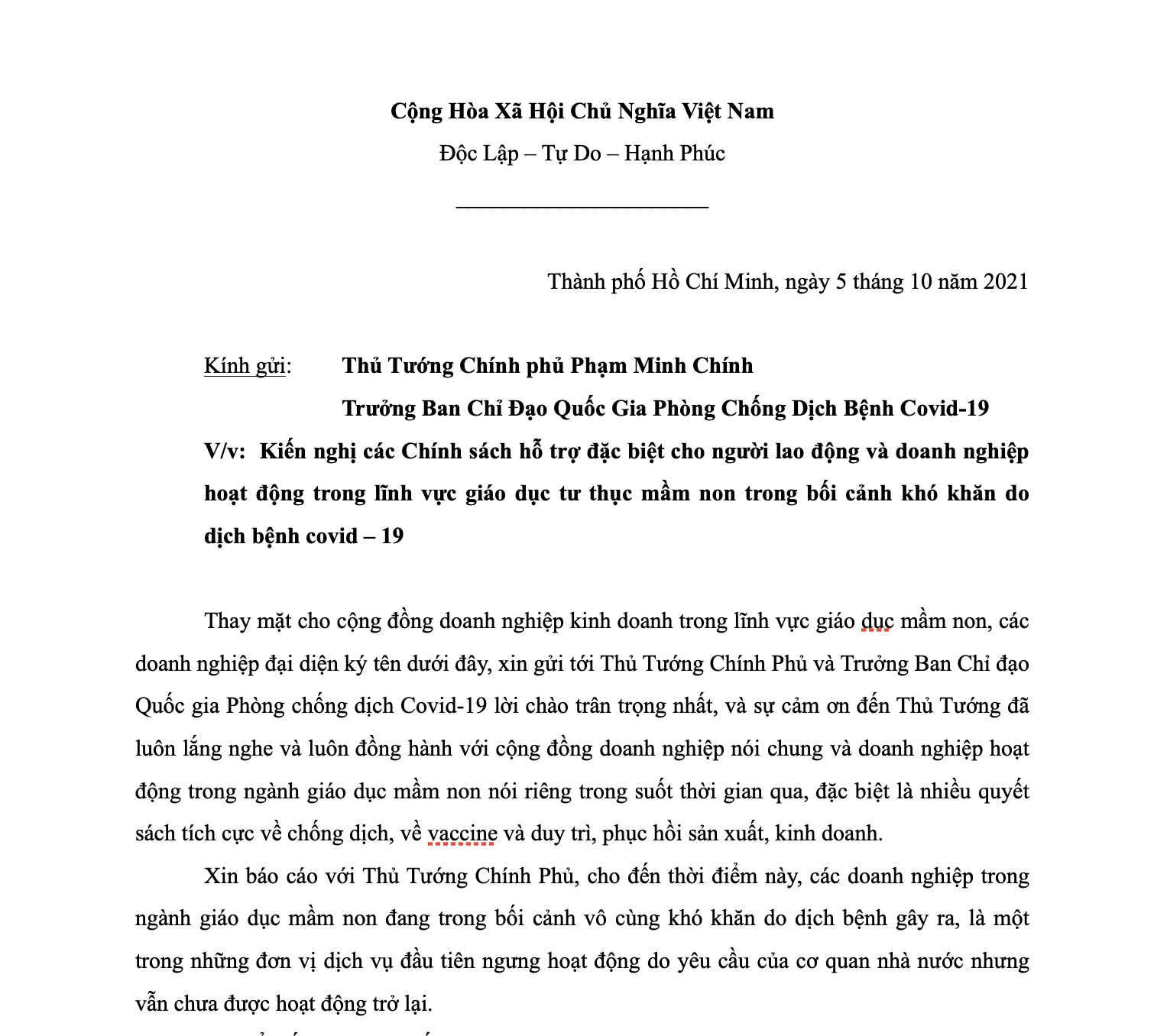 Nhiều chủ trường mầm non ở TP HCM gửi đơn cầu cứu Ch&iacute;nh phủ - Ảnh 1.