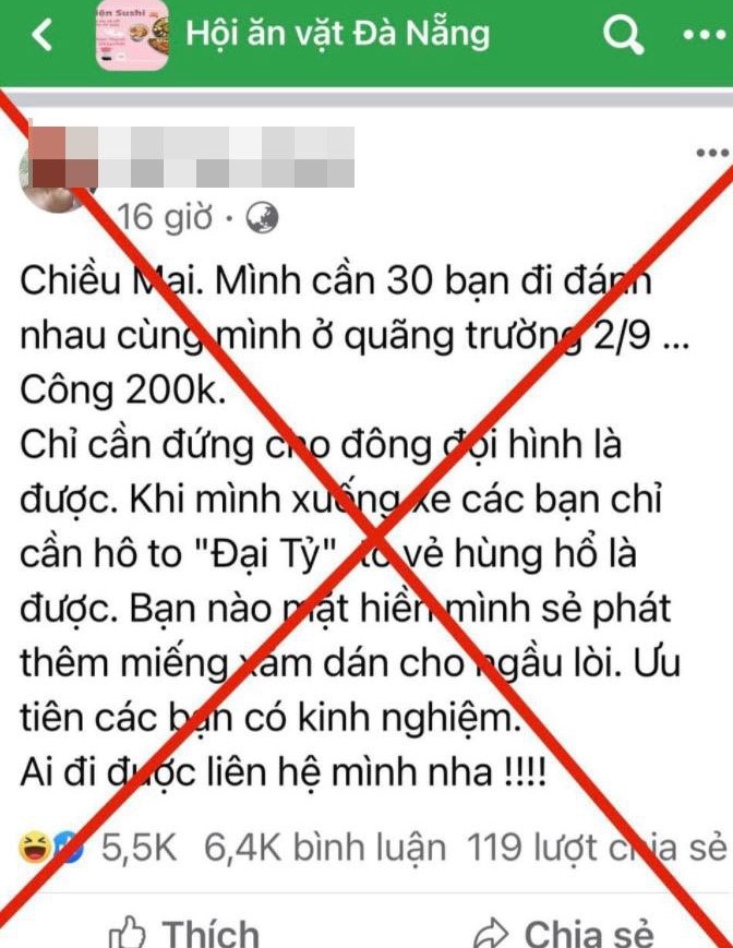 Đăng tin tuyển người đi đánh nhau trên Facebook để “câu” like bán hàng