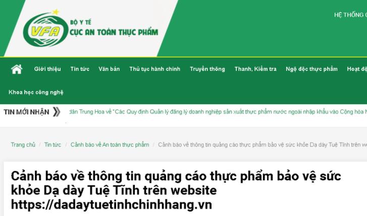 Cảnh b&aacute;o về th&ocirc;ng tin quảng c&aacute;o thực phẩm bảo vệ sức khỏe Dạ d&agrave;y Tuệ Tĩnh - Ảnh 1.