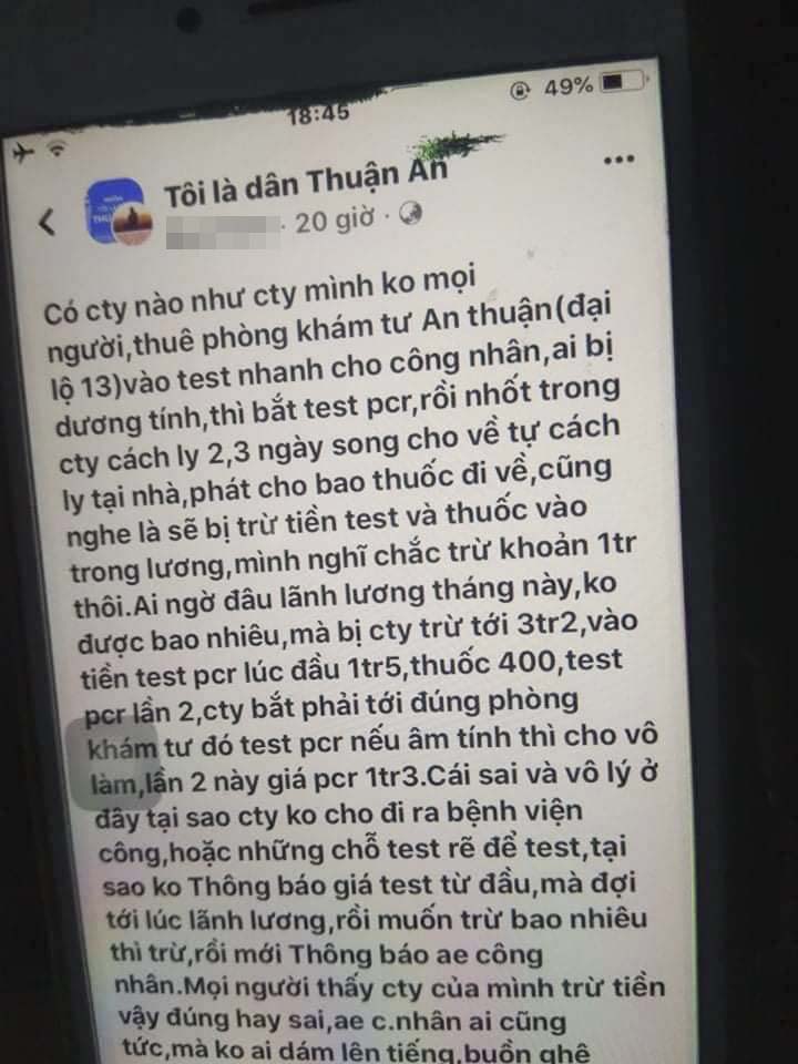 Trừ tiền test Covid-19 với gi&aacute; cắt cổ, h&agrave;ng trăm c&ocirc;ng nh&acirc;n bức x&uacute;c: Doanh nghiệp n&oacute;i g&igrave;? - Ảnh 2.