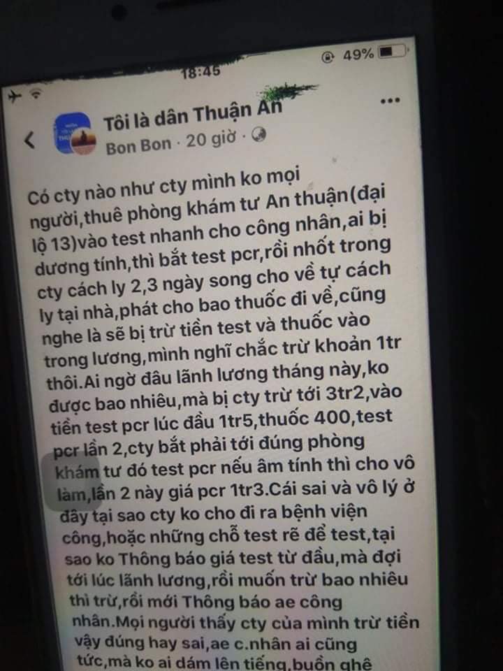Thông tin mới nhất vụ trừ tiền test Covid-19 ở Bình Dương với giá "cắt cổ"