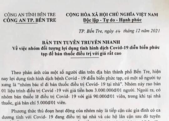 "Nhóm bác sĩ đi bán thuốc điều trị Covid-19 tại nhà" giở trò lừa đảo