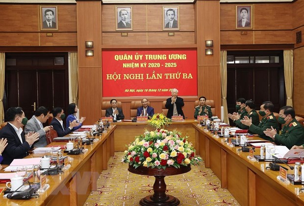 Những h&igrave;nh ảnh Tổng B&iacute; thư Nguyễn Ph&uacute; Trọng chủ tr&igrave; Hội nghị Qu&acirc;n ủy Trung ương - Ảnh 4.