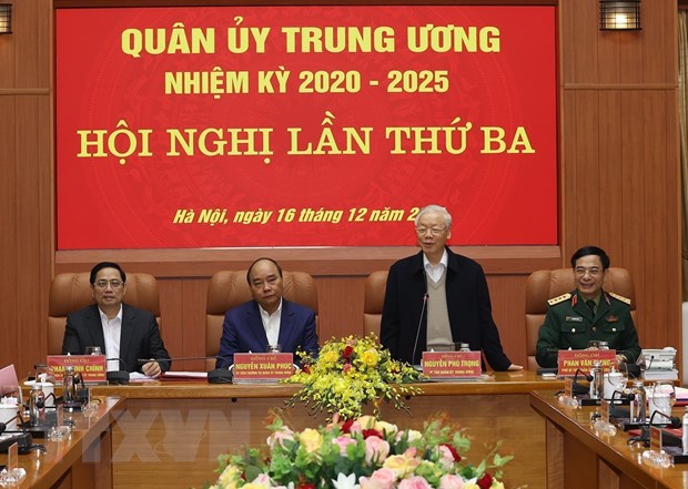 Những h&igrave;nh ảnh Tổng B&iacute; thư Nguyễn Ph&uacute; Trọng chủ tr&igrave; Hội nghị Qu&acirc;n ủy Trung ương - Ảnh 5.