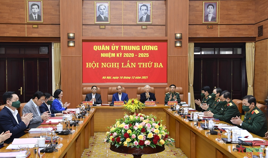 Những h&igrave;nh ảnh Tổng B&iacute; thư Nguyễn Ph&uacute; Trọng chủ tr&igrave; Hội nghị Qu&acirc;n ủy Trung ương - Ảnh 1.