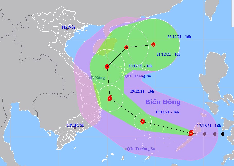 Siêu bão Rai giật cấp 17 vào Biển Đông, hướng di chuyển bất thường