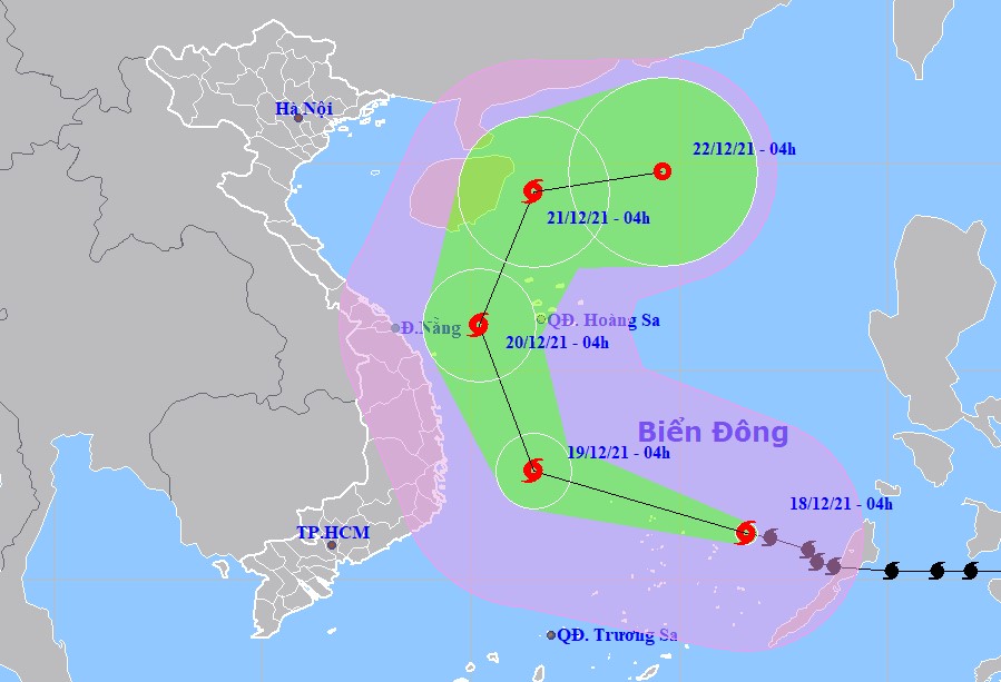 Bão số 9 giật cấp 17 liên tục đổi hướng di chuyển trên Biển Đông