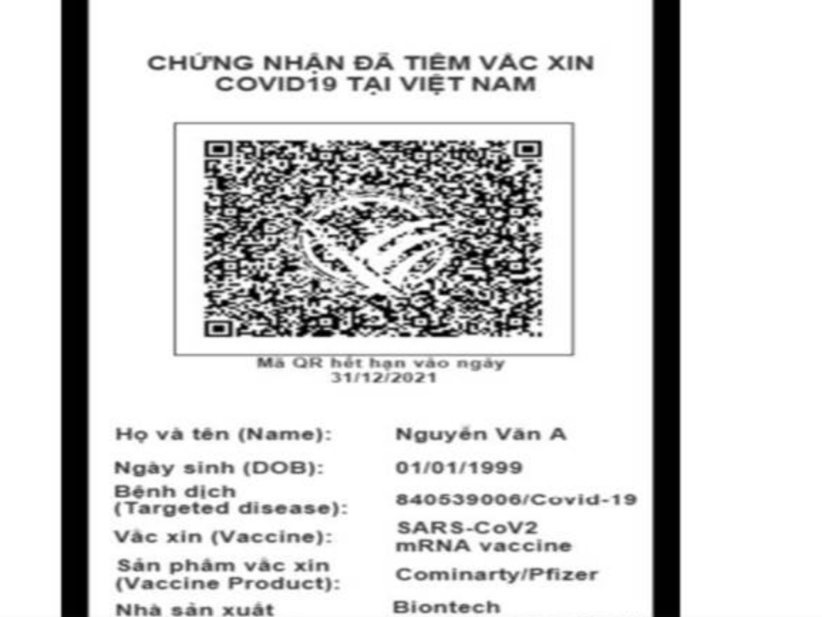 Việt Nam cấp "hộ chiếu vắc-xin" cho người tiêm đủ liều của 8 loại vắc-xin Covid-19