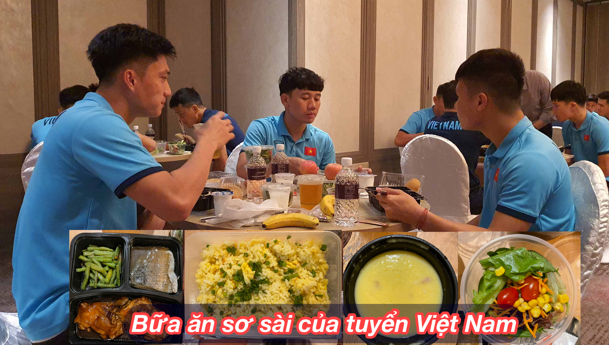 Đội tuyển Việt Nam phát hoảng vì khẩu phần ăn đóng hộp, sơ sài ở Singapore