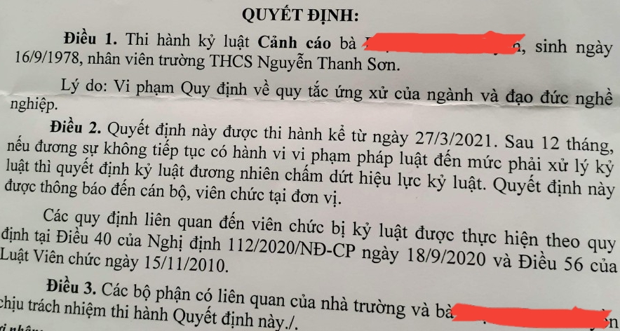Kỷ luật nữ nhân viên tố cáo hiệu trưởng gửi video nhạy cảm