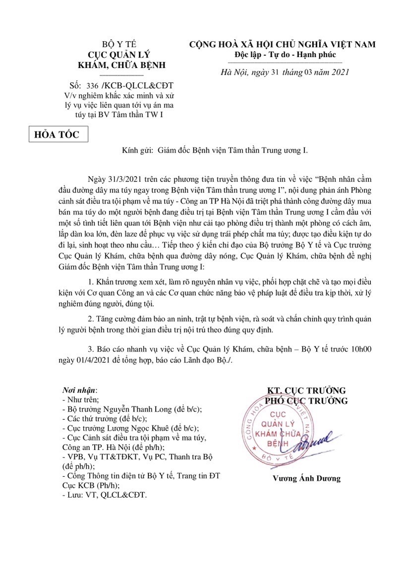 Bệnh viện T&acirc;m thần Trung ương I  phản hồi Bộ Y tế về vụ đường d&acirc;y ma t&uacute;y trong bệnh viện - Ảnh 2.