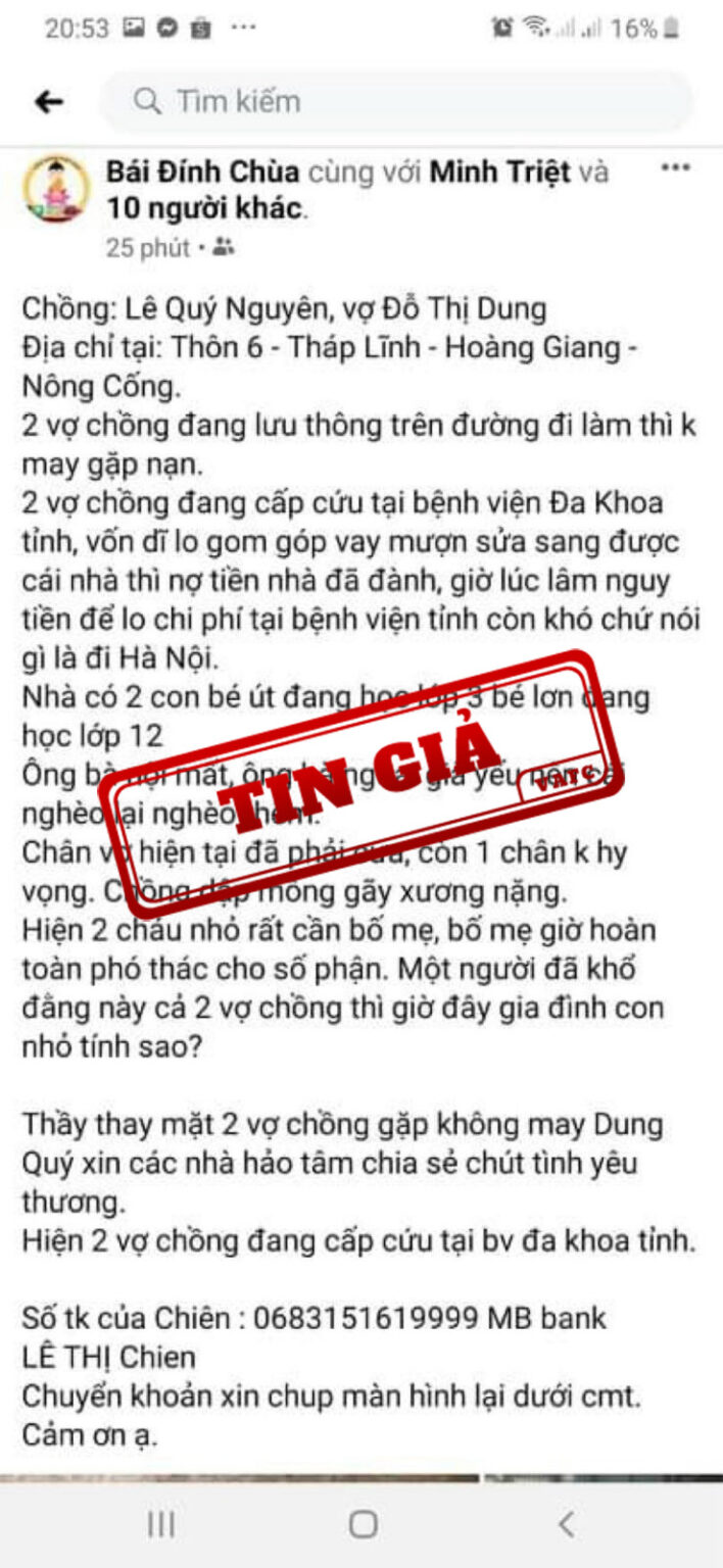 Giả mạo Facebook ch&ugrave;a B&aacute;i Đ&iacute;nh k&ecirc;u gọi từ thiện - Ảnh 2.