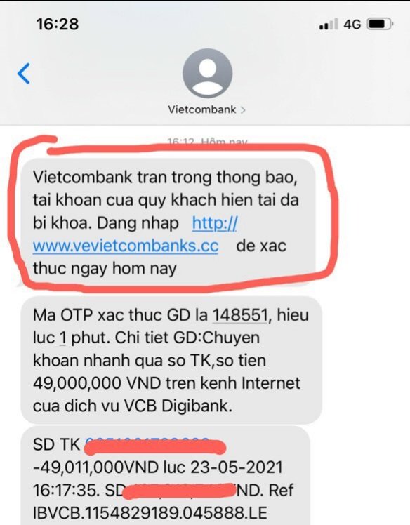 Mất gần 50 triệu đồng sau tin nhắn &ldquo;t&agrave;i khoản ng&acirc;n h&agrave;ng đ&atilde; bị kho&aacute;&rdquo; - Ảnh 1.