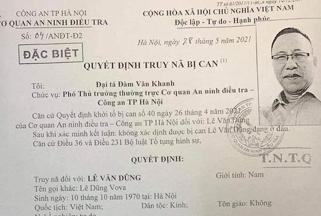 Cơ quan An ninh điều tra C&ocirc;ng an H&agrave; Nội truy n&atilde; đặc biệt L&ecirc; Dũng Vova - Ảnh 1.