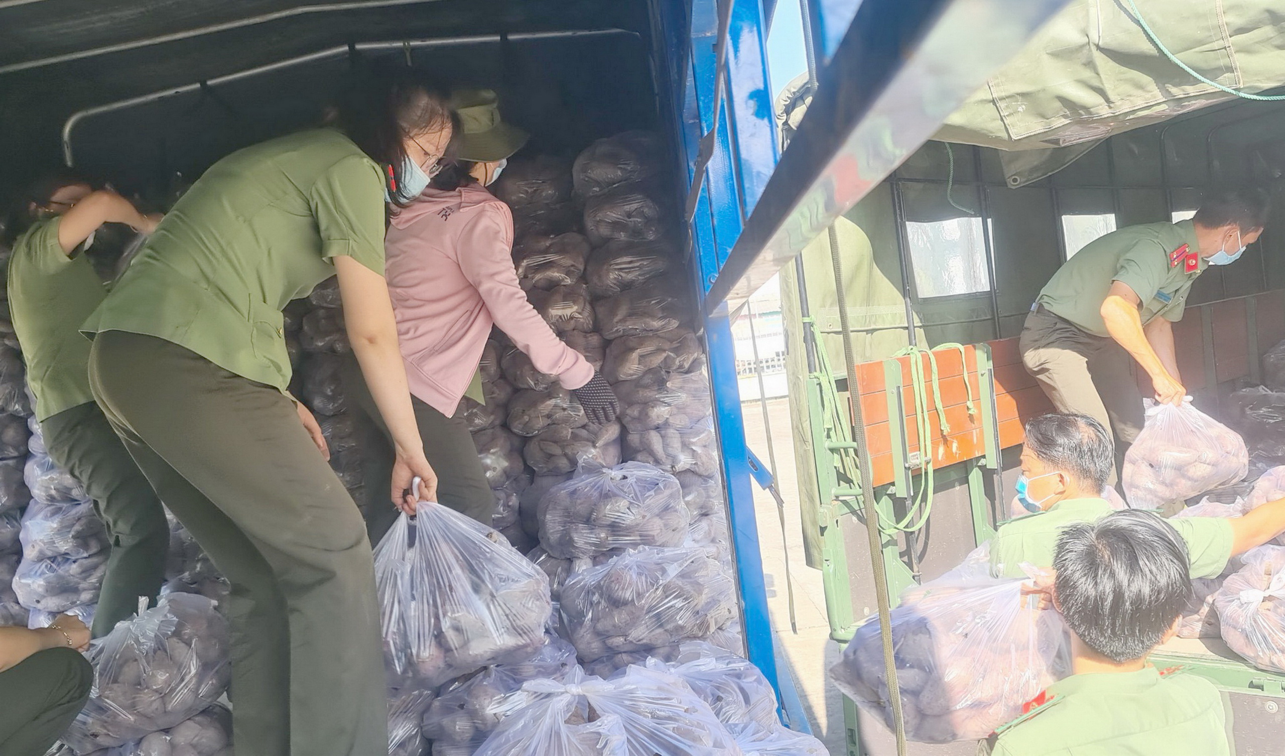 C&ocirc;ng an Ki&ecirc;n Giang chạy xe m&aacute;y giải cứu khoai lang gi&uacute;p n&ocirc;ng d&acirc;n Vĩnh Long - Ảnh 1.