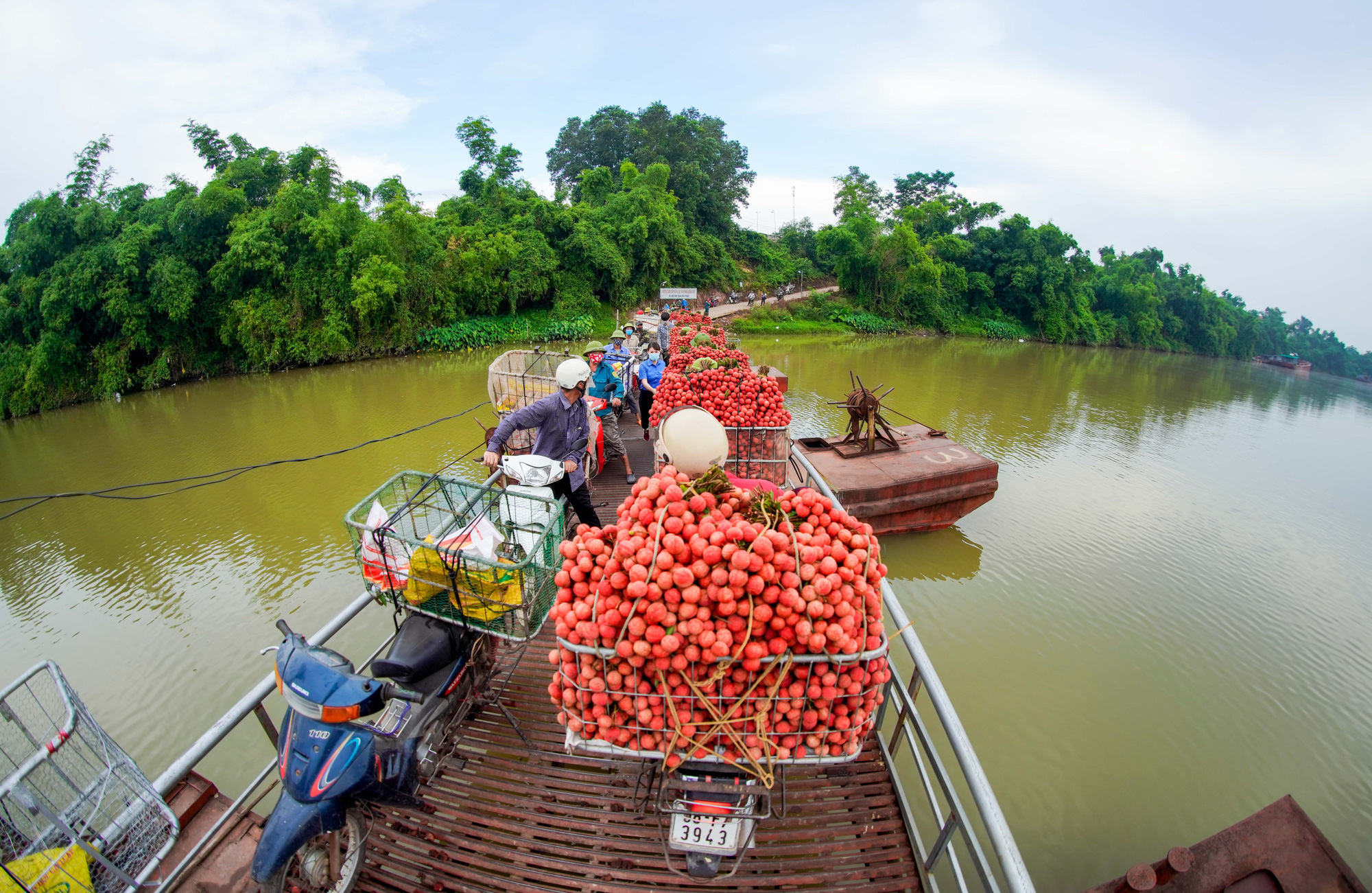 Cận cảnh n&ocirc;ng d&acirc;n chở vải th&oacute;t tim đi qua c&acirc;y cầu c&oacute; con dốc dựng đứng - Ảnh 1.