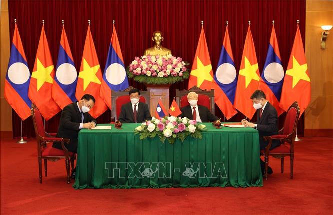 Tổng B&iacute; thư Nguyễn Ph&uacute; Trọng v&agrave; Tổng B&iacute; thư, Chủ tịch nước L&agrave;o hội đ&agrave;m - Ảnh 4.