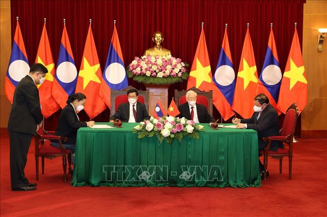 Tổng B&iacute; thư Nguyễn Ph&uacute; Trọng v&agrave; Tổng B&iacute; thư, Chủ tịch nước L&agrave;o hội đ&agrave;m - Ảnh 3.