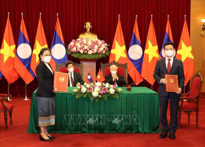 Tổng B&iacute; thư Nguyễn Ph&uacute; Trọng v&agrave; Tổng B&iacute; thư, Chủ tịch nước L&agrave;o hội đ&agrave;m - Ảnh 2.