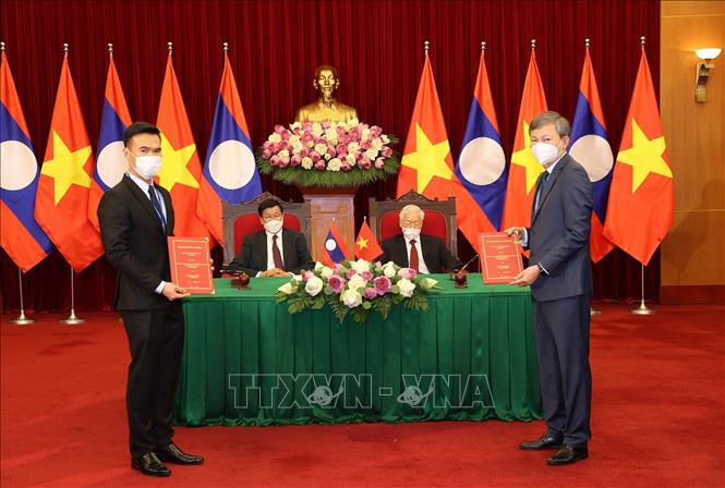 Tổng B&iacute; thư Nguyễn Ph&uacute; Trọng v&agrave; Tổng B&iacute; thư, Chủ tịch nước L&agrave;o hội đ&agrave;m - Ảnh 7.