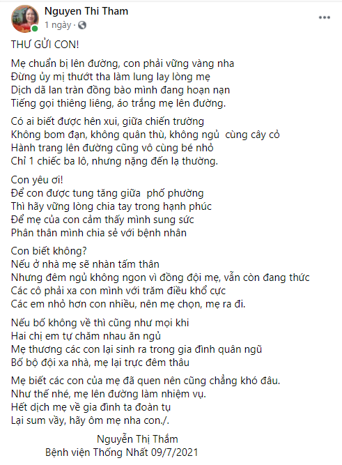 Bức thư xúc động gửi con gái trước khi lên đường làm nhiệm vụ
