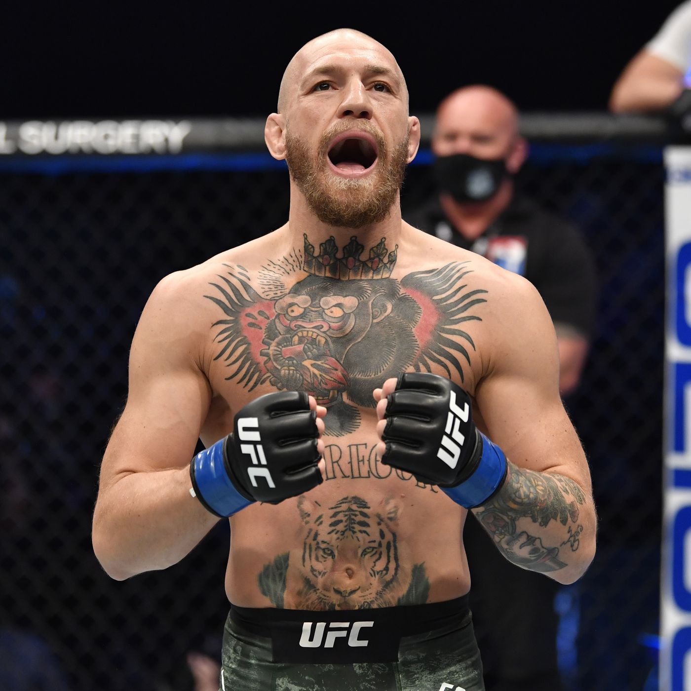 Gãy cổ chân, Conor McGregor rời sàn UFC trên cáng đấu - Ảnh 1.